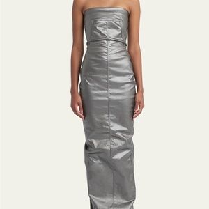 NWT Rick Owens Strapless Metallic Coated Denim Bustier Dress Gray Silver 6 $1195